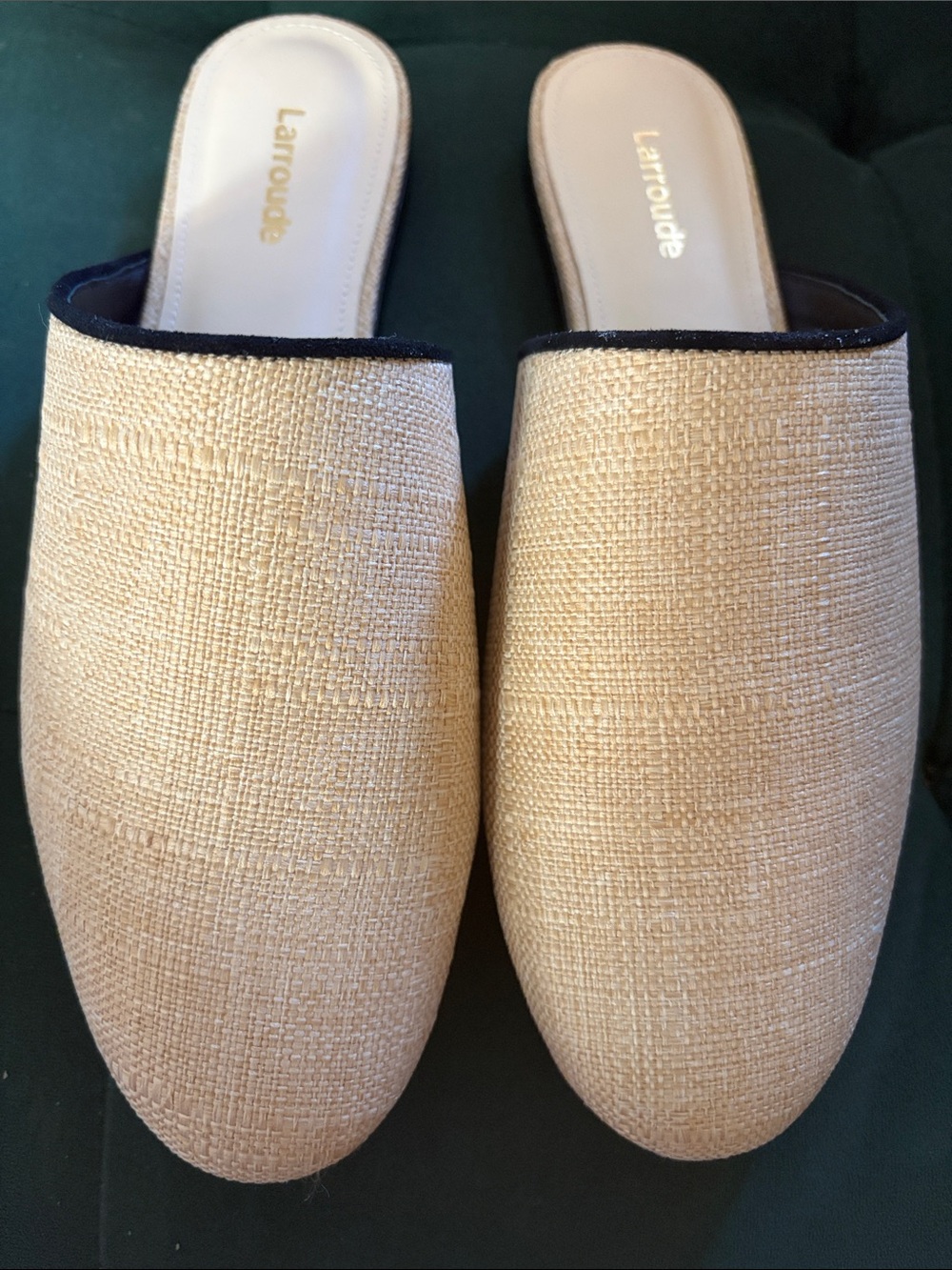Larroude Neutral Woven Slip-On Mules